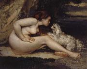 Gustave Courbet Nude Woman with Dog Sweden oil painting artist